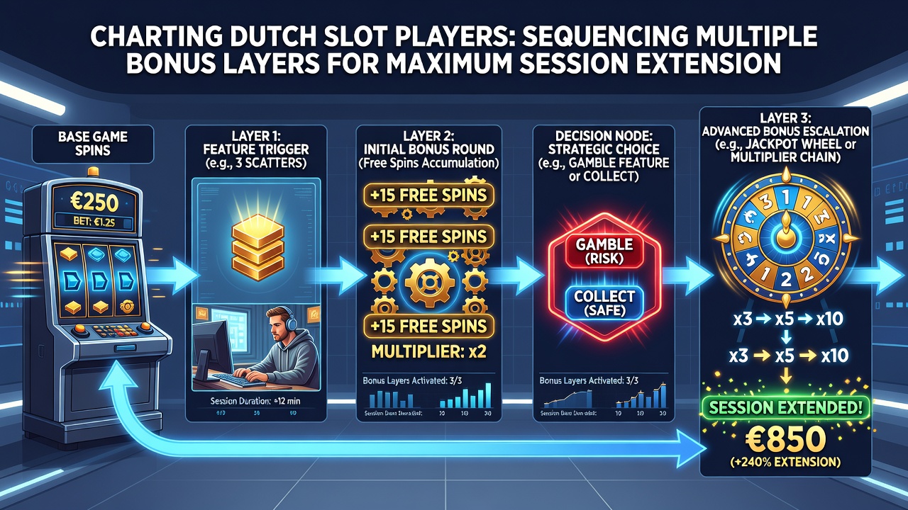 Diagram dat de volgorde van bonuslagen illustreert voor sessie-extensie bij slots