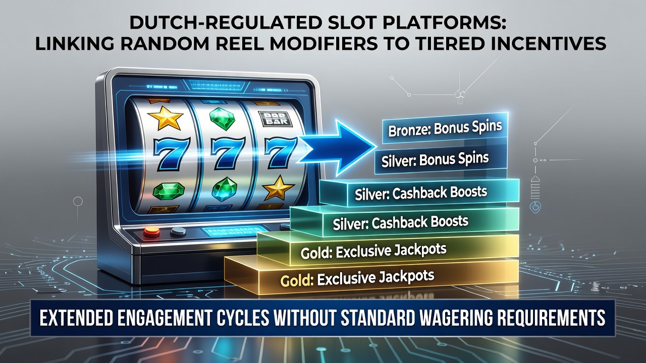 Illustratie van Nederlandse slotplatforms met reel-modifiers en accounttiers