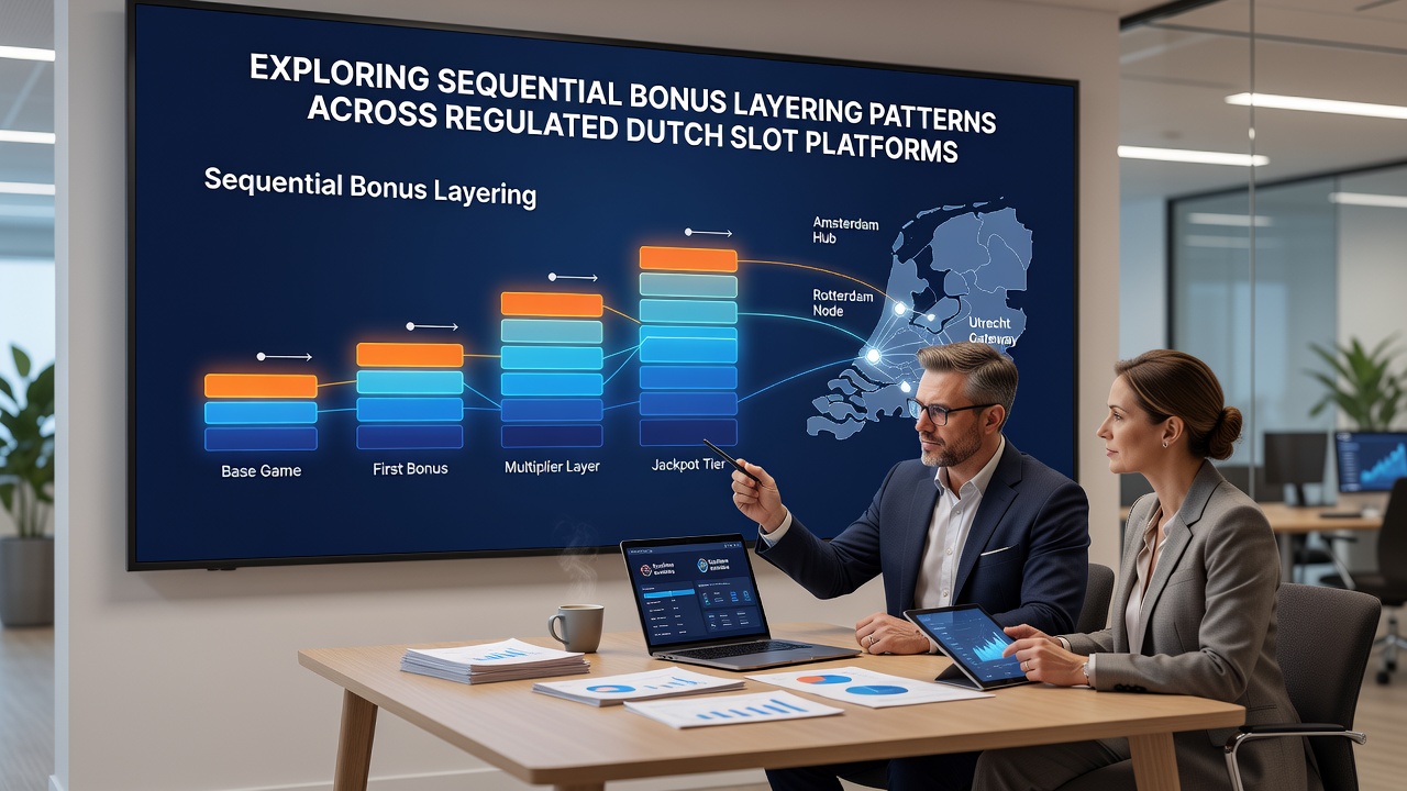 Illustratie van gelaagde bonusstructuren op Nederlandse slotplatforms met opeenvolgende free spins en reloads