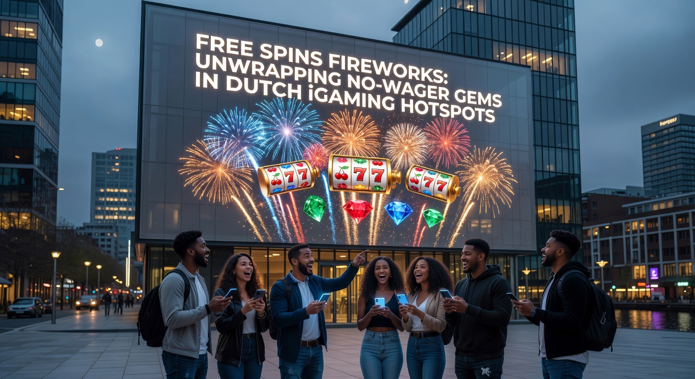 Slotmachine met vuurwerk-effecten en no-wager free spins die credits uitbetalen, illustrerend directe winsten in Nederlandse casinos