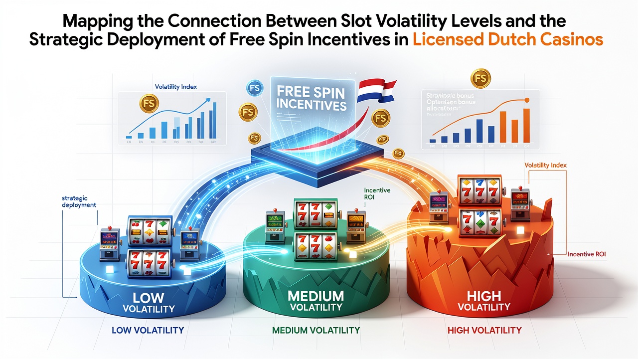 Illustratie van slotvolatiliteit niveaus gekoppeld aan free spin distributie in Nederlandse casino platforms