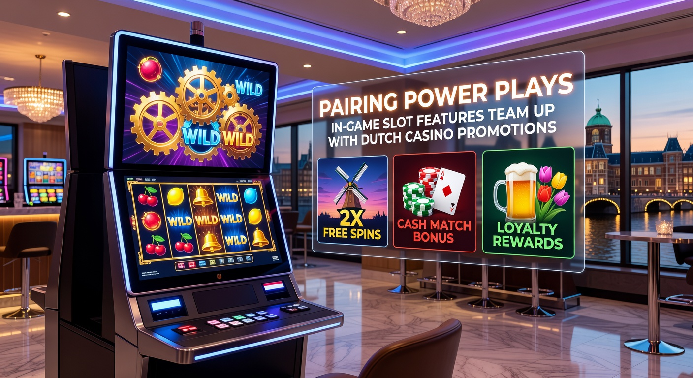 Grafiek met overlappende cirkels die in-game slot features en casino promoties tonen, met pijlen voor synergie-effecten in de Nederlandse markt