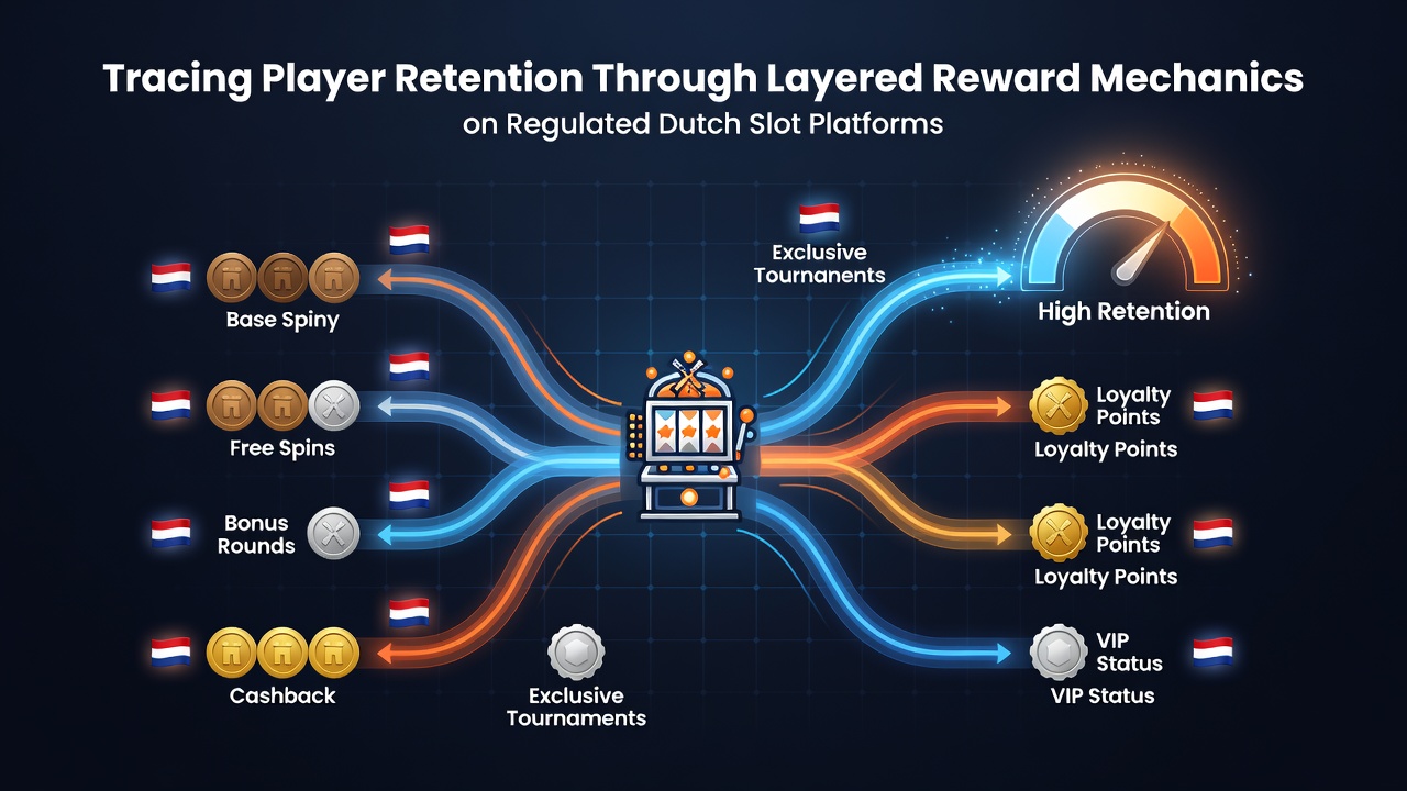 Illustratie van gelaagde beloningsmechanismen in Nederlandse online slots met progressieve niveaus en retentie-indicatoren